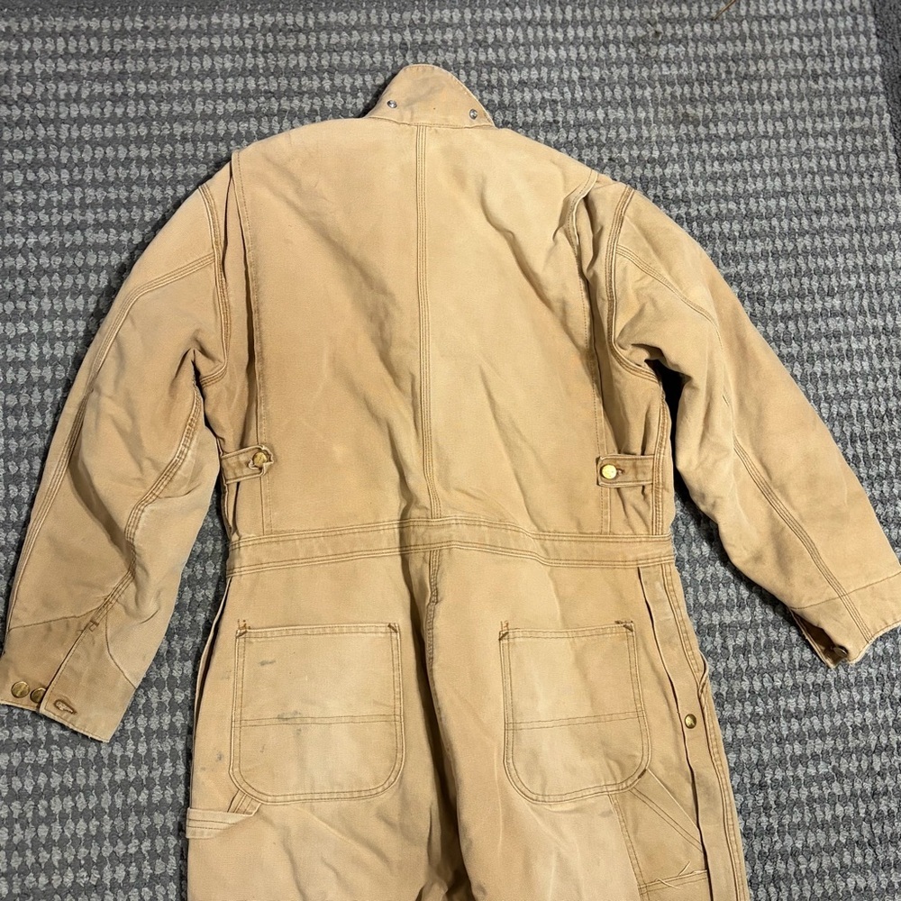Vintage Carhartt Red quilted Insulated Canvas Coveralls Brown 996QZ 44S USA - Picture 4 of 16
